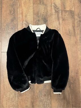 Ena Pelly Black Faux Fur Kids Puffer Bomber